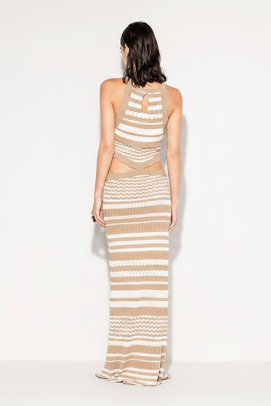 Abito lungo rigato bianco e beige con dettagli cut out - YES SHOPAbitiAKEPVSKD13206-XXS3755549676771