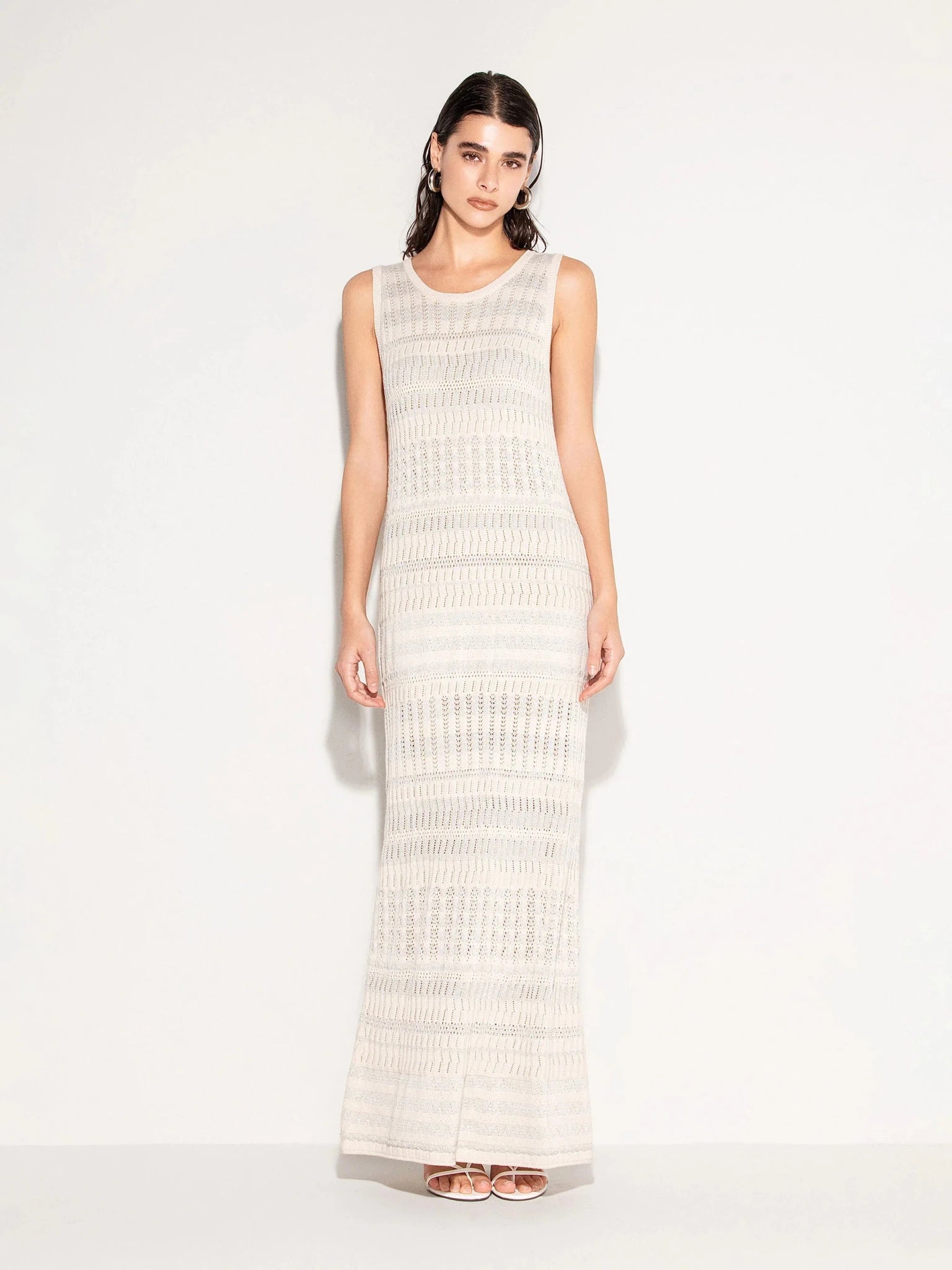 Abito lungo ecrù smanicato a righe silver - YES SHOPAbitiAKEPVSKD13208-XXS