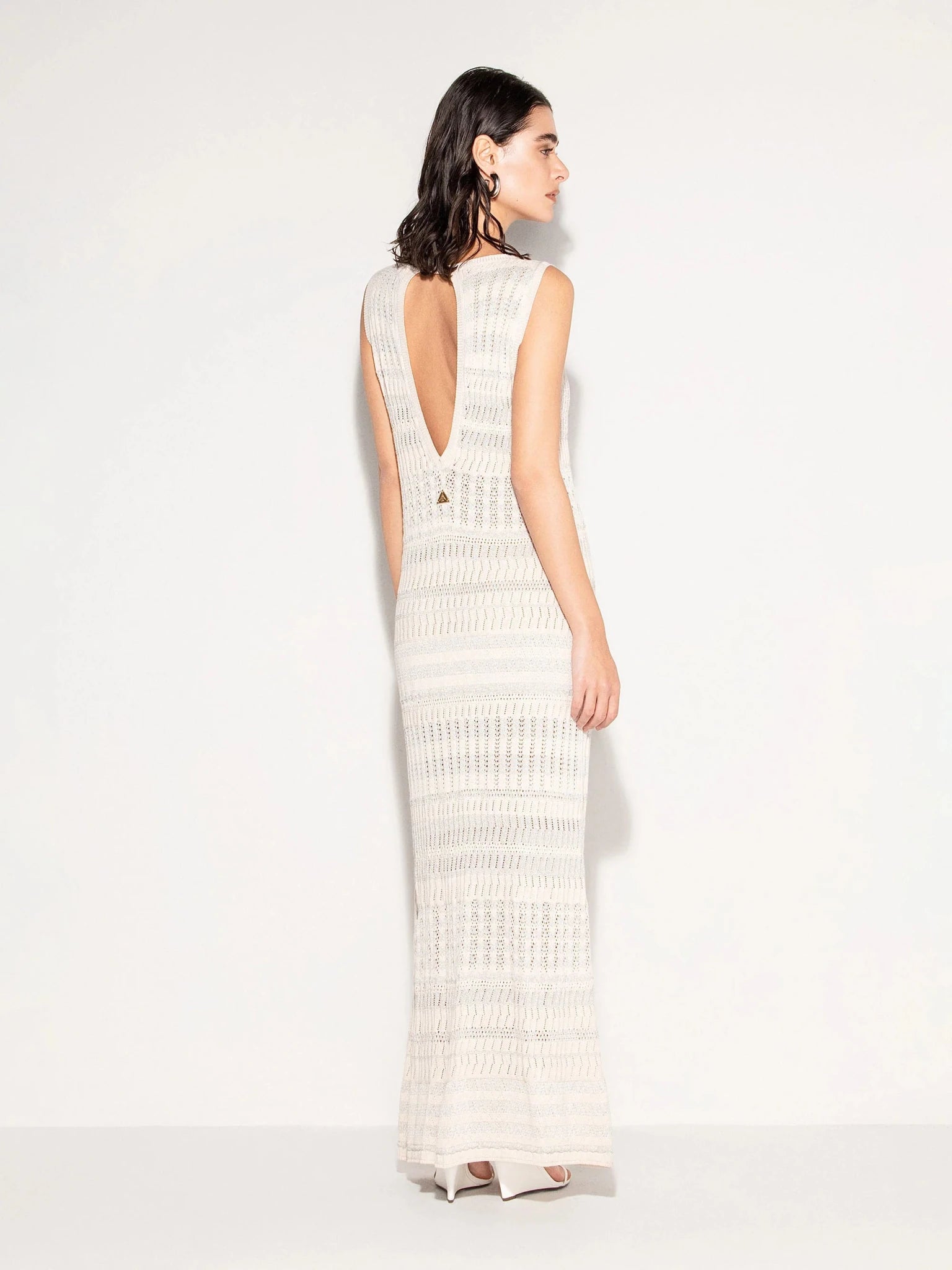 Abito lungo ecrù smanicato a righe silver - YES SHOPAbitiAKEPVSKD13208-XXS