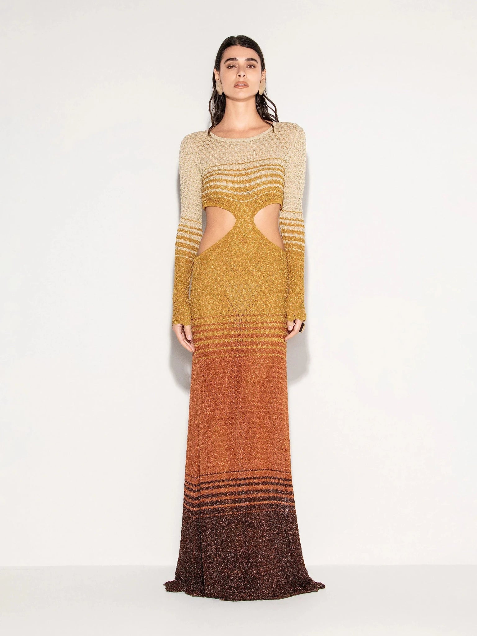 Abito lungo ruggine e oro lurex con dettaglio cut out - YES SHOPAbitiAKEPVSKD13303-XXS1599585344771
