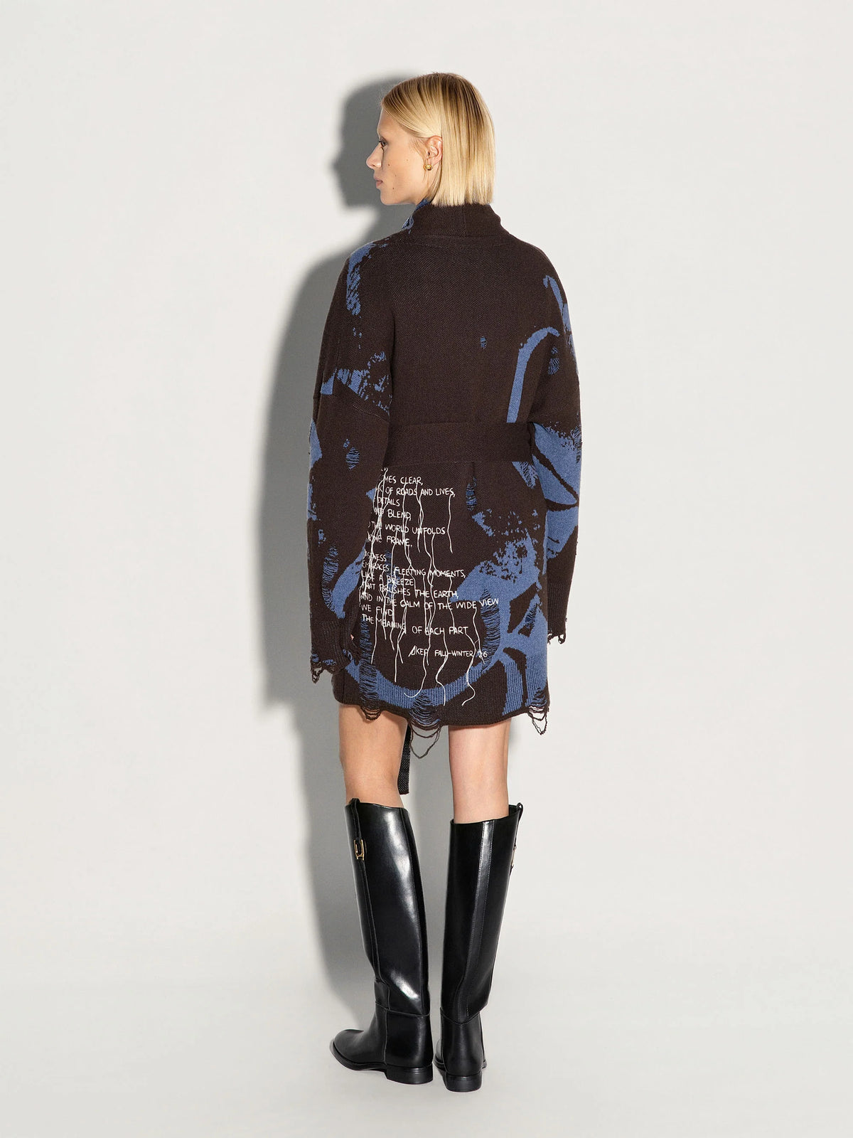 Cardigan Dora marrone e blu con applicazioni e cintura - YES SHOPCamicieAKEPGBKD15017-6