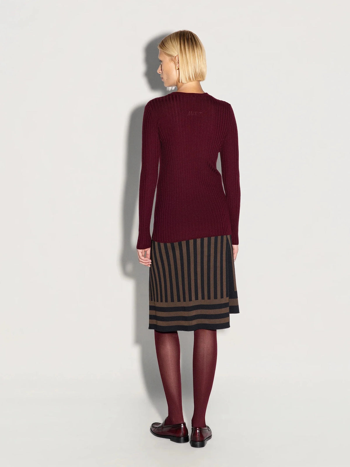 Pullover girocollo in lana a costine bordeaux - YES SHOPMaglieAKEPMGKD15140-6