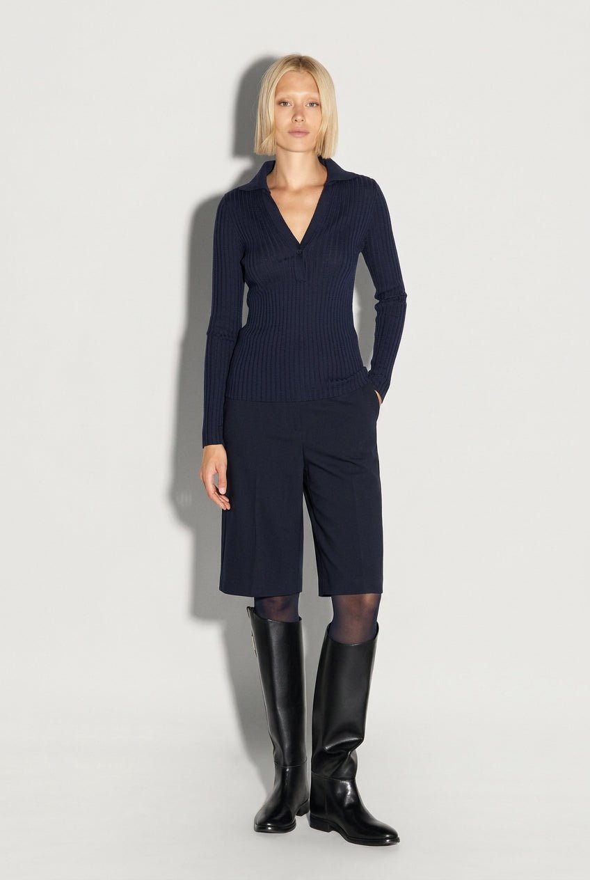 Polo a costine in lana blu notte - YES SHOPPoloAKEPPLKD15142-6