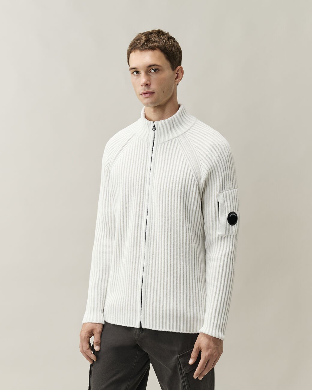 Cardigan Fleece Knit Lens Full Zip bianco - YES SHOPMaglioniC.P. COMPANY21CMKN300A/006170A-37631863710971