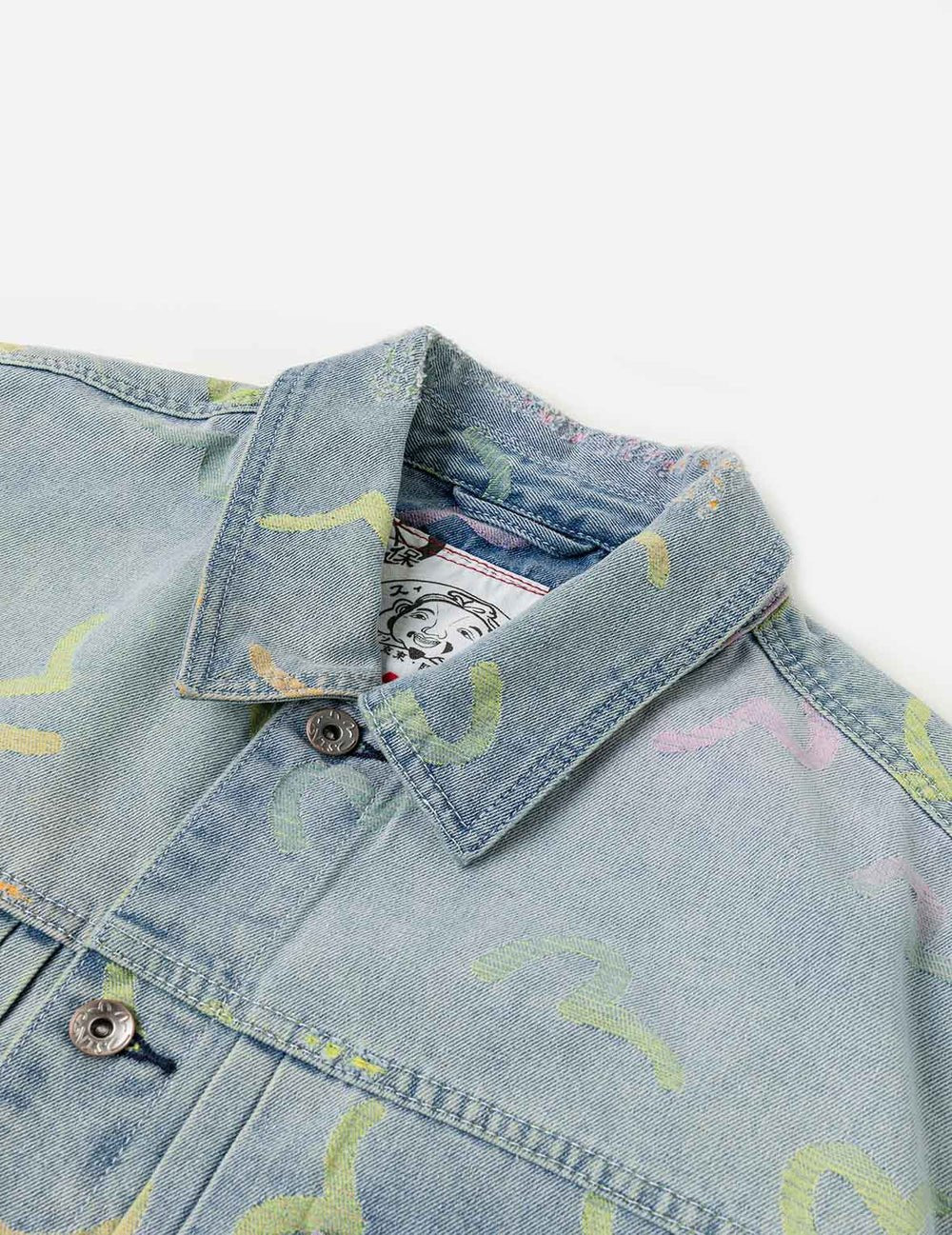 Giacca in denim jacquard con stampa gabbiani multicolor - YES SHOPGiubbottiEVISU2ESHTM6DJ1006-XXS9043748964771