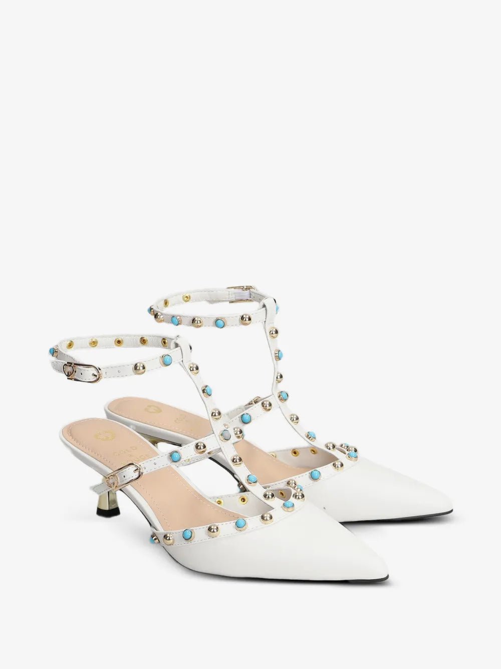 Decolletè Glossy in pelle bianco con borchie sul cinturino - YES SHOPScarpe elegantiGOLD&ROUGEGLOSSY-IT 369424157313771