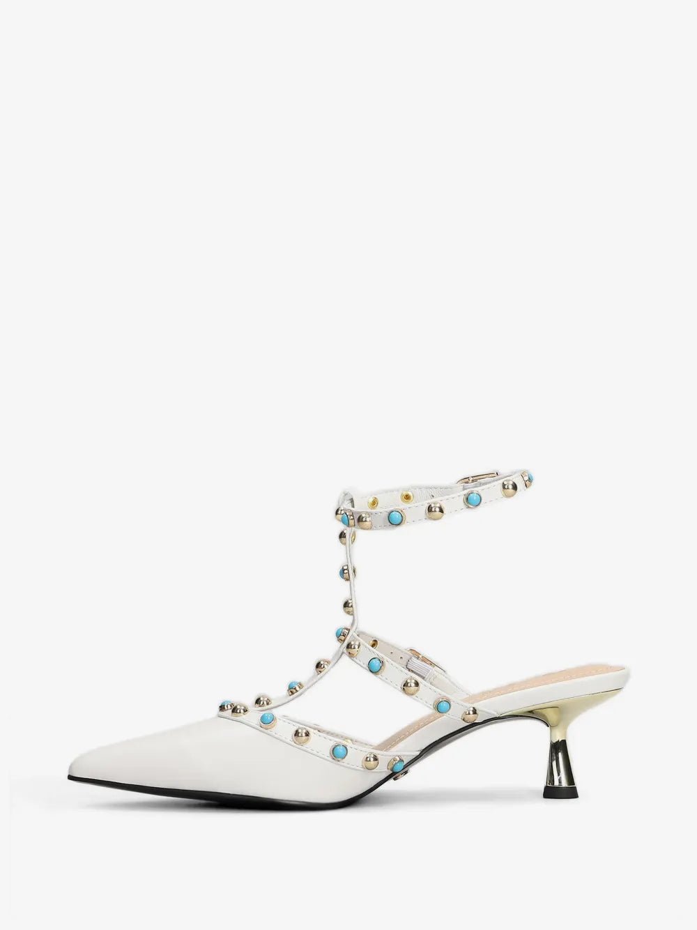 Decolletè Glossy in pelle bianco con borchie sul cinturino - YES SHOPScarpe elegantiGOLD&ROUGEGLOSSY-IT 369424157313771