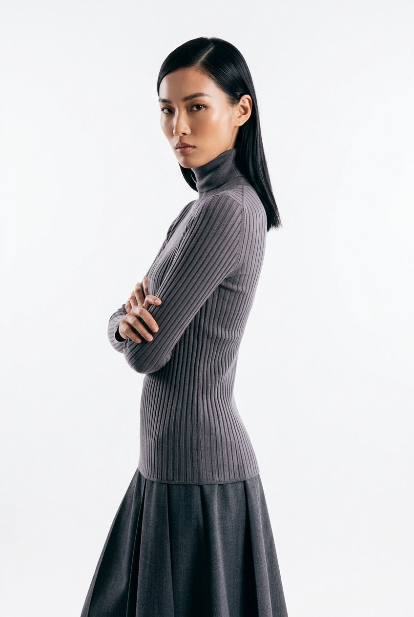 Dolcevita Nina a costine grigio - YES SHOPMaglieAKEPMGKD15141-6
