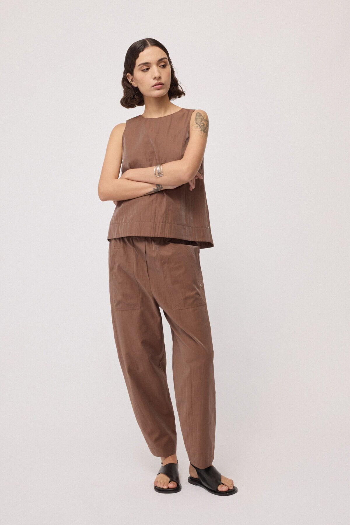 Pantalone balloon in taffettà laminato cioccolato - YES SHOPPantaloniOTTOD'AMEDP0036-IT 341740811323771