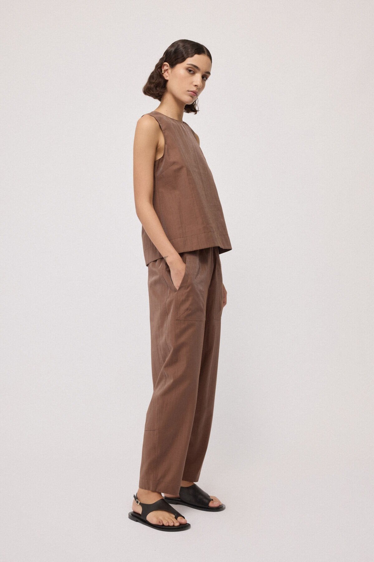 Pantalone balloon in taffettà laminato cioccolato - YES SHOPPantaloniOTTOD'AMEDP0036-IT 341740811323771
