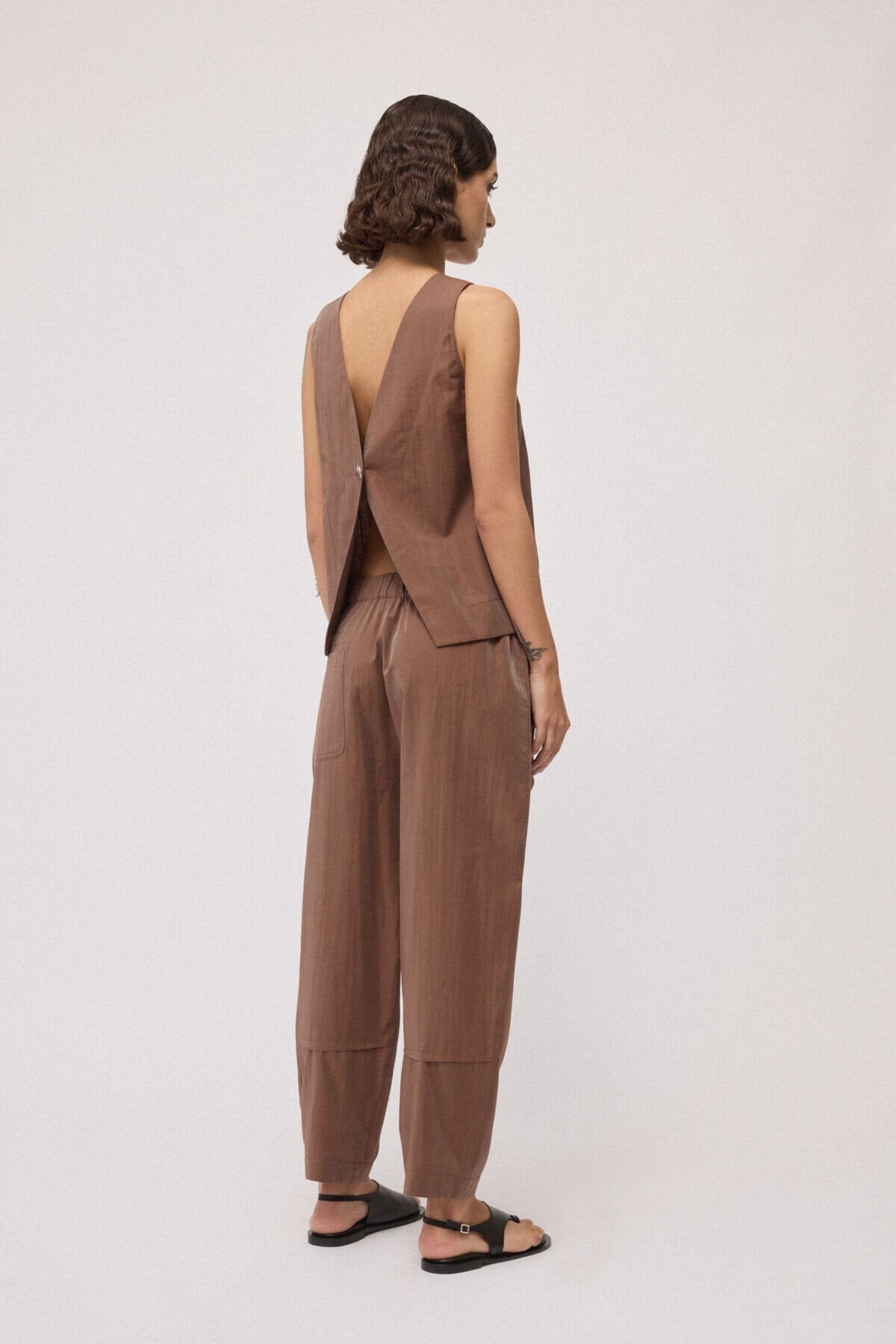 Pantalone balloon in taffettà laminato cioccolato - YES SHOPPantaloniOTTOD'AMEDP0036-IT 341740811323771