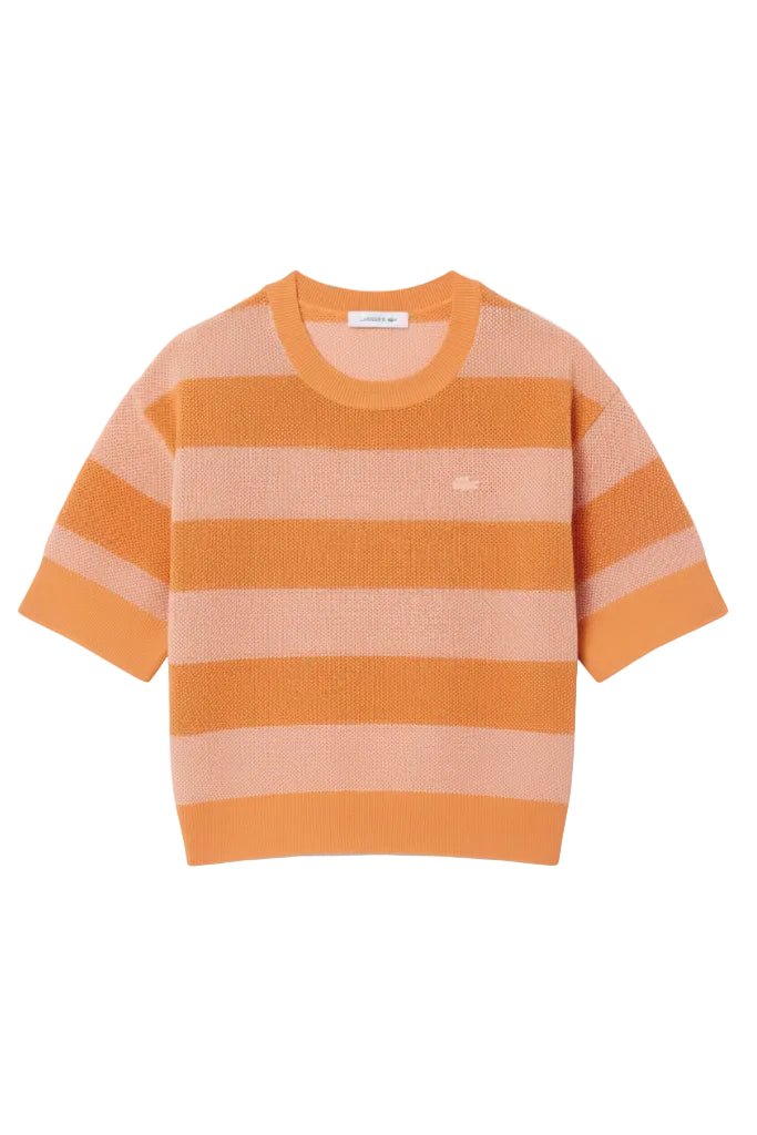 T-shirt in mesh arancio a righe rosa - YES SHOPT-shirtLACOSTEAF9859/00/4IM-IT 345355549676771