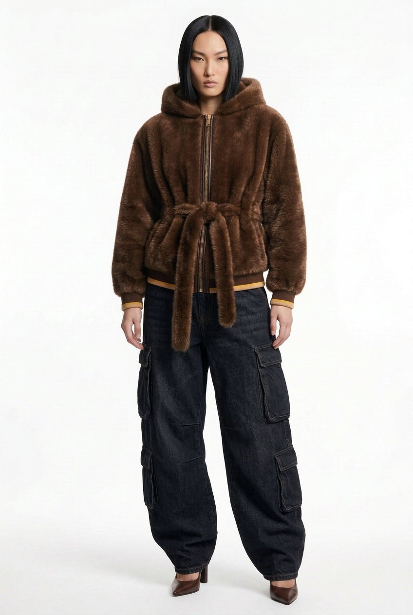Giacca ecovisone moro con cappuccio - YES SHOPGiaccheYES LONDONECO/046-IT 38/40