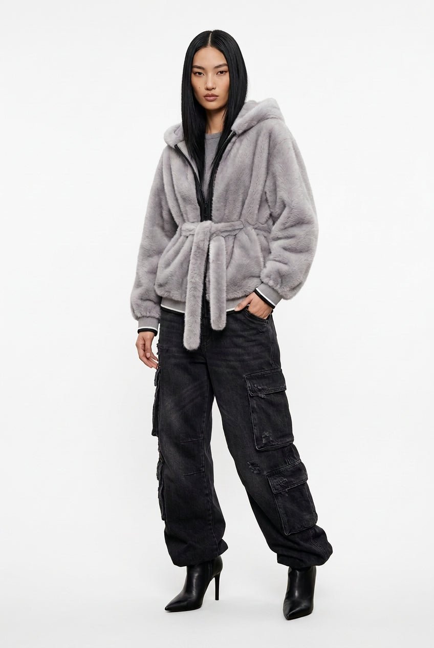 Giacca ecovisone grigia con cappuccio - YES SHOPGiaccheYES LONDONECO/046-IT 38/40