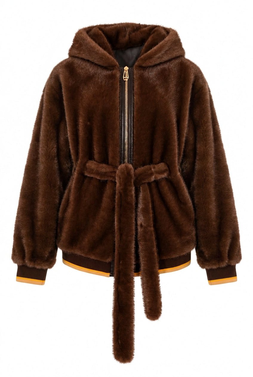 Giacca ecovisone moro con cappuccio - YES SHOPGiaccheYES LONDONECO/046-IT 38/40