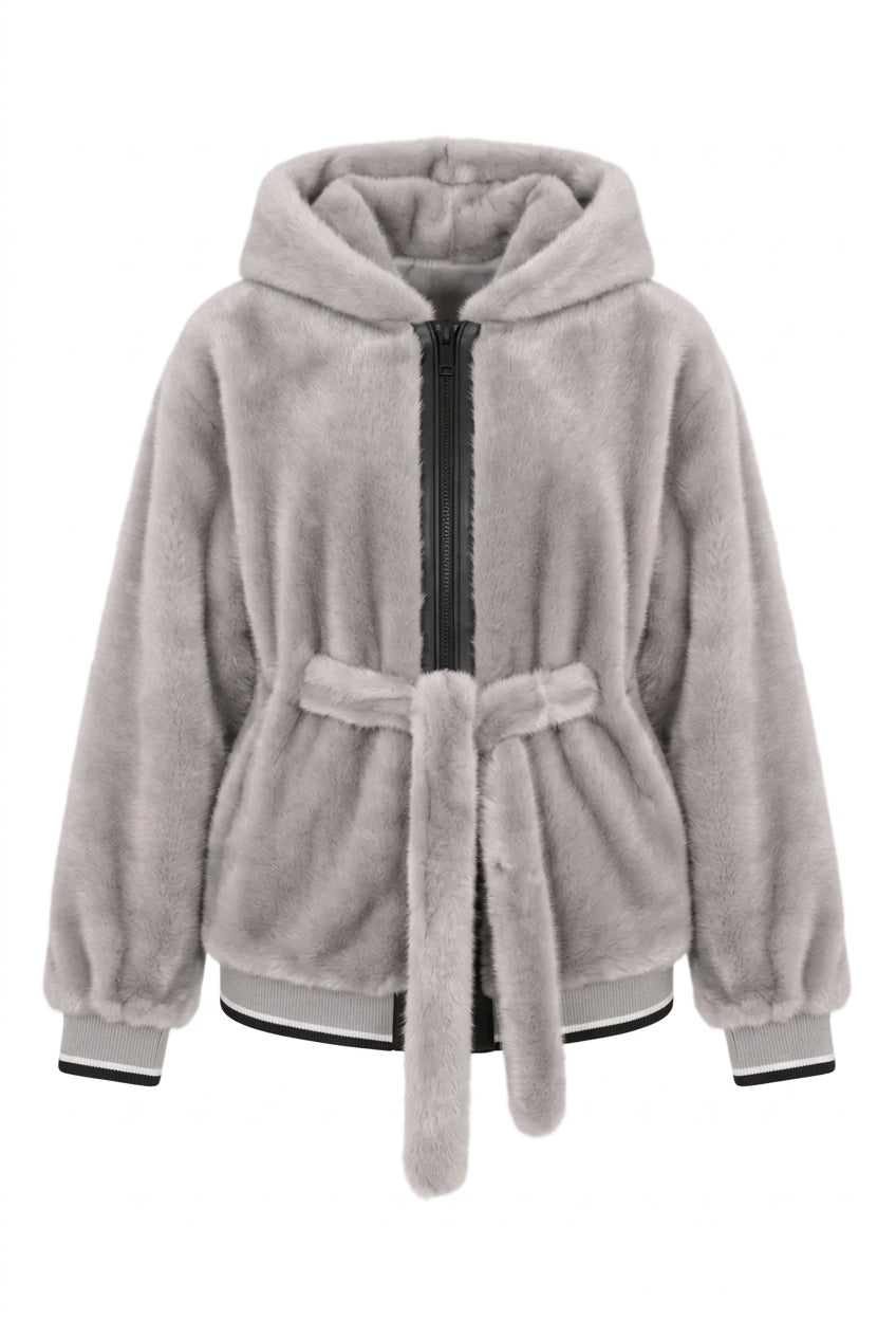 Giacca ecovisone grigia con cappuccio - YES SHOPGiaccheYES LONDONECO/046-IT 38/40