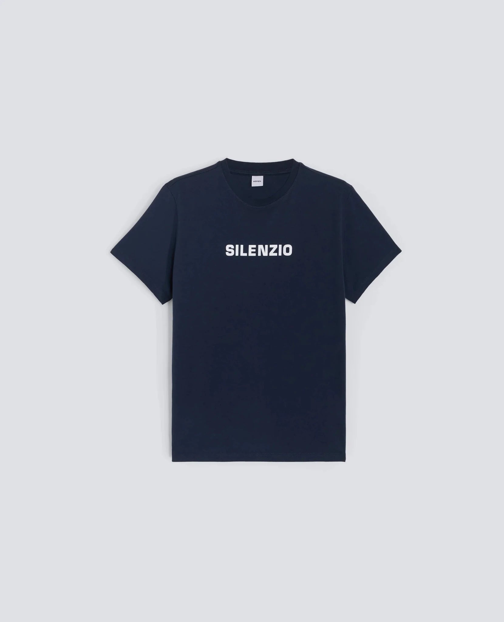 T-shirt in jersey di cotone blu "SILENZIO" - YES SHOPT-shirtASPESICNAY27A335-XXS5596776523771