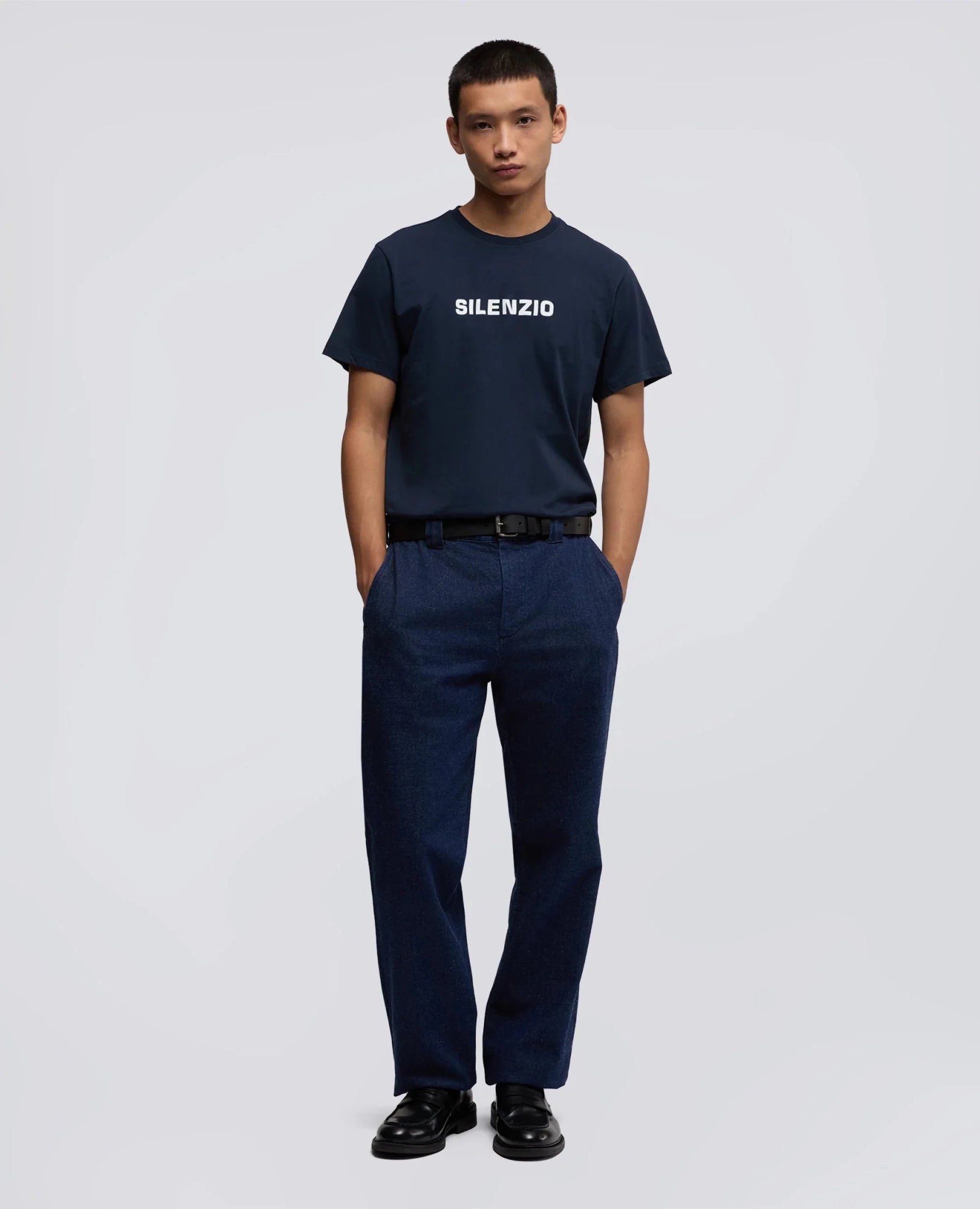 T-shirt in jersey di cotone blu "SILENZIO" - YES SHOPT-shirtASPESICNAY27A335-XXS5596776523771