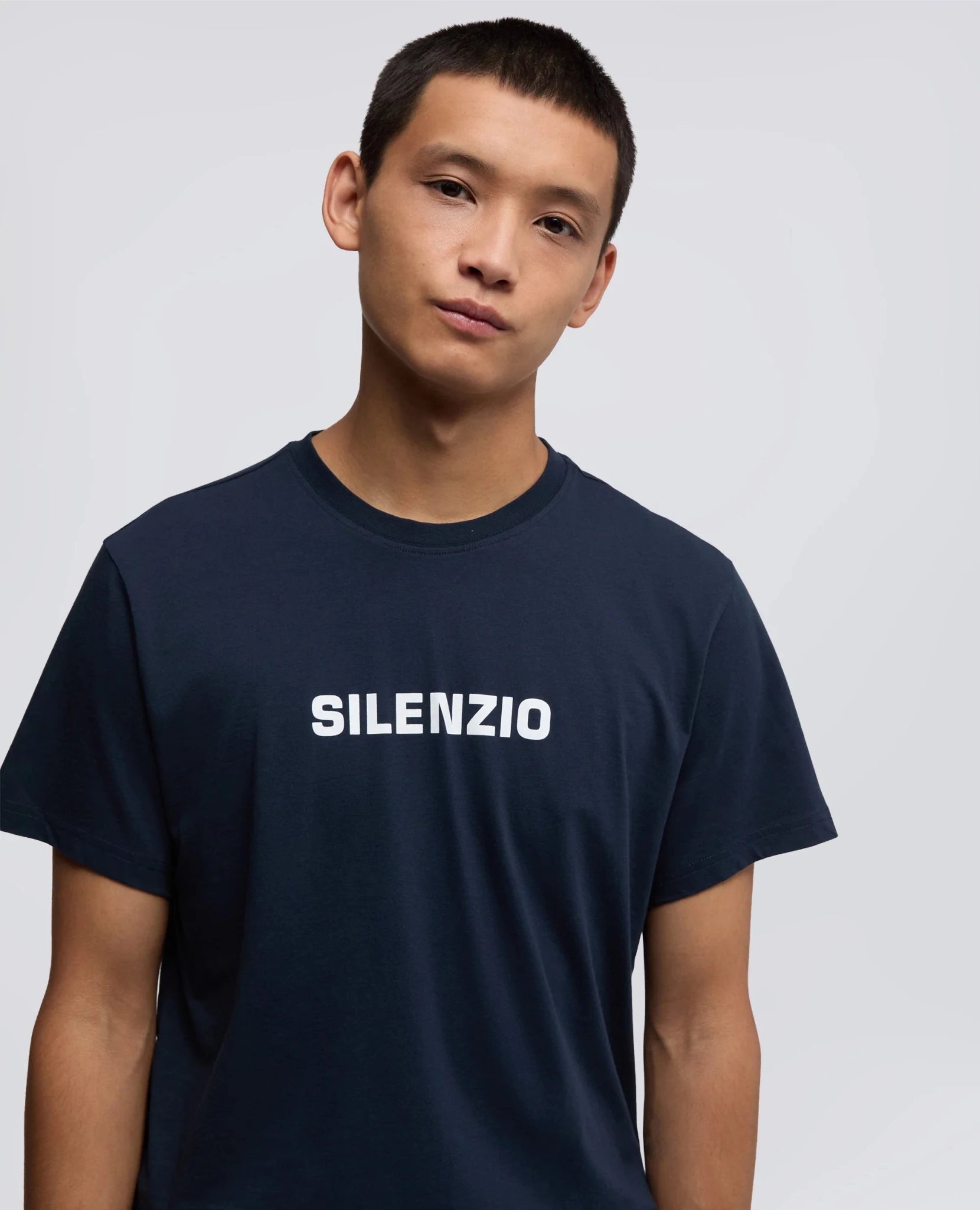T-shirt in jersey di cotone blu "SILENZIO" - YES SHOPT-shirtASPESICNAY27A335-XXS5596776523771