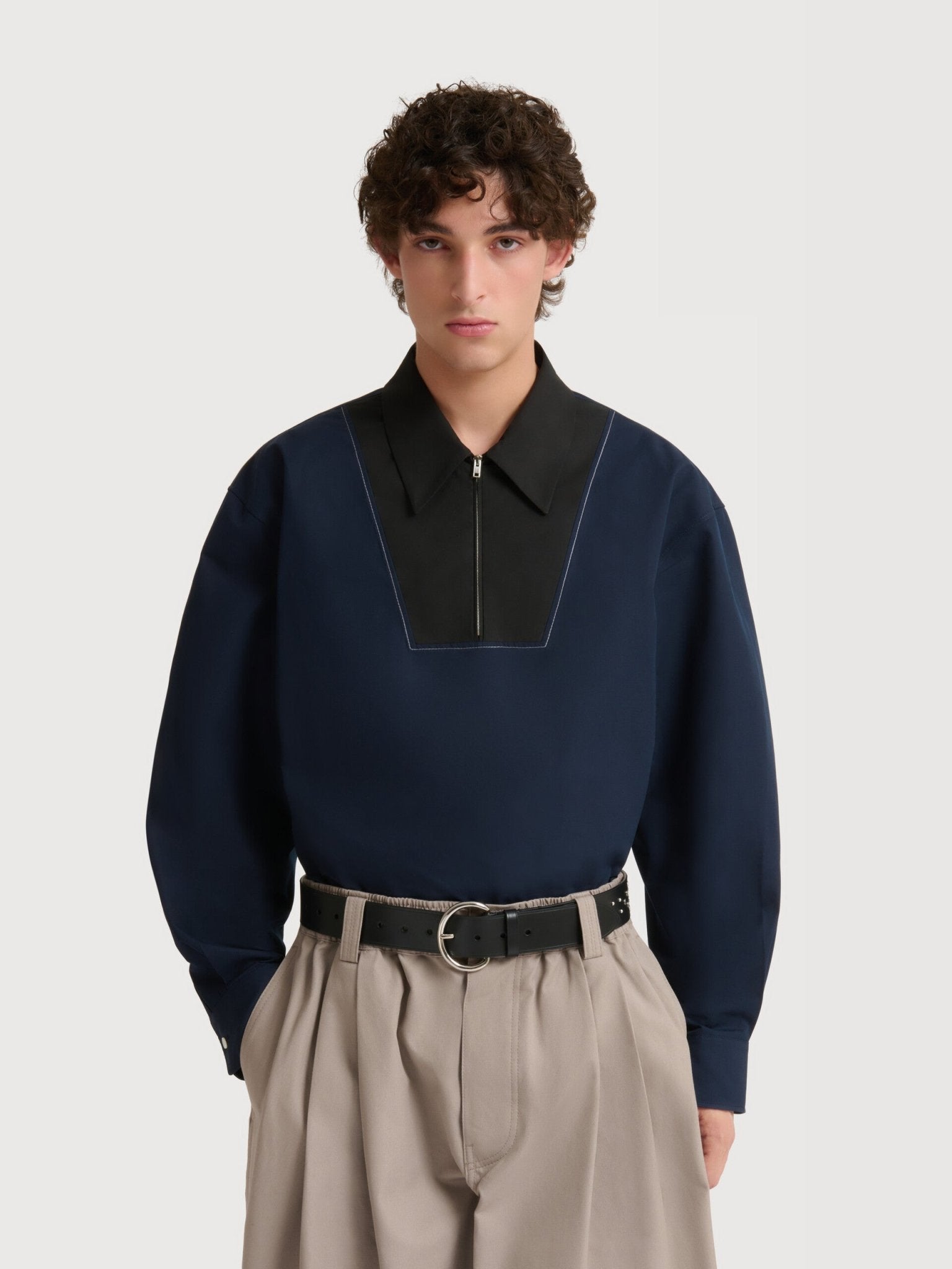 Camicia in popeline blu scuro con plastron zip - YES SHOPCamicieMARNICUMU0389J0 TCY65 00B90-IT 42