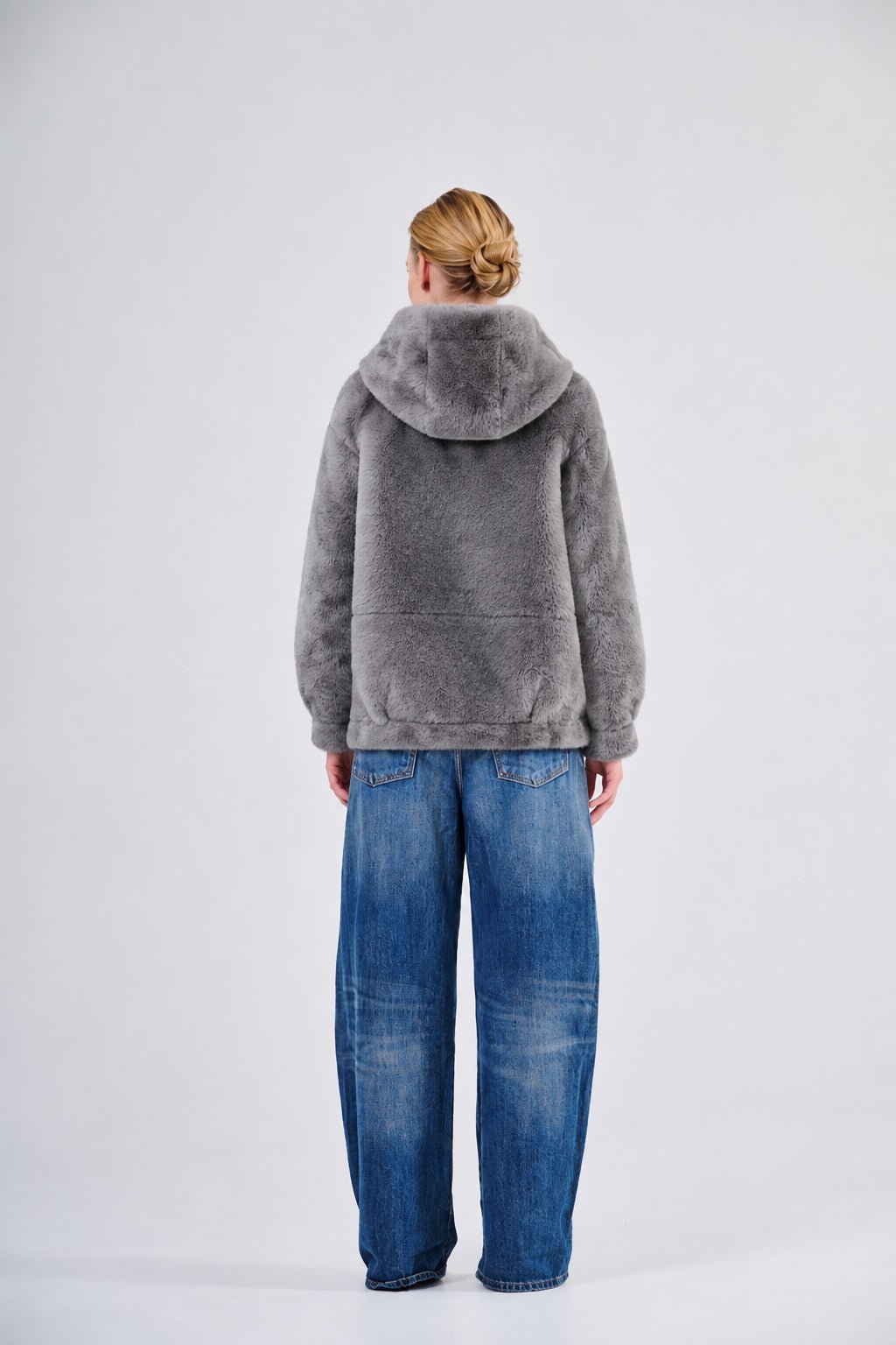 Bomberino Audrey reversibile in eco pelliccia grigio con cappuccio - YES SHOPEcopellicceV-LABFW66240-IT 38/406530700160971