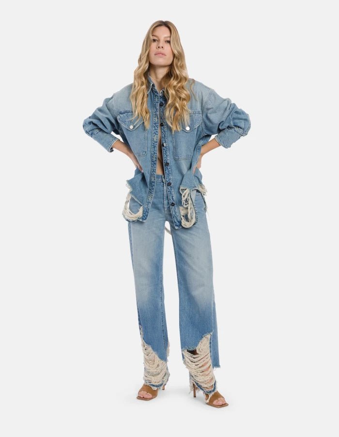 Camicia oversize in denim fondo sfrangiato - YES SHOPCamicieDONDUPDC460/DF0283D/800-IT 341164208863771