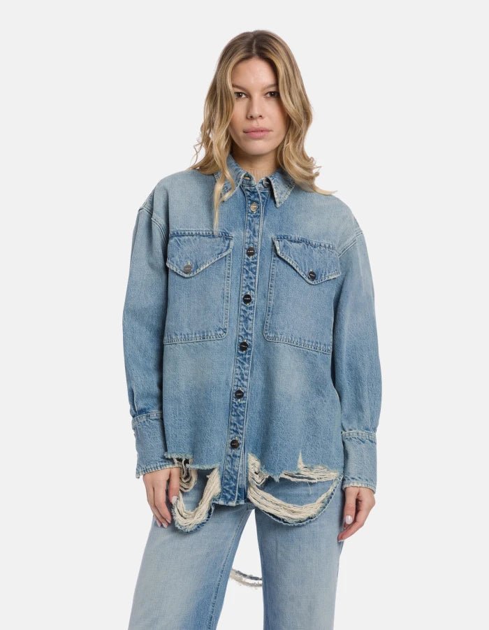 Camicia oversize in denim fondo sfrangiato - YES SHOPCamicieDONDUPDC460/DF0283D/800-IT 341164208863771