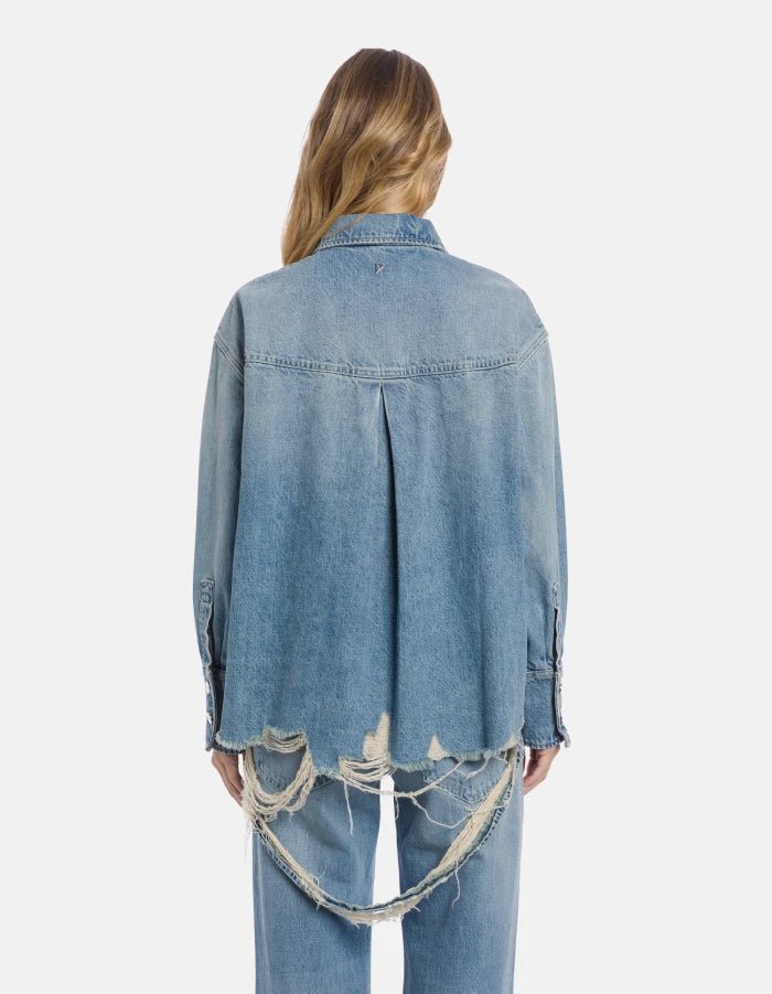 Camicia oversize in denim fondo sfrangiato - YES SHOPCamicieDONDUPDC460/DF0283D/800-IT 341164208863771