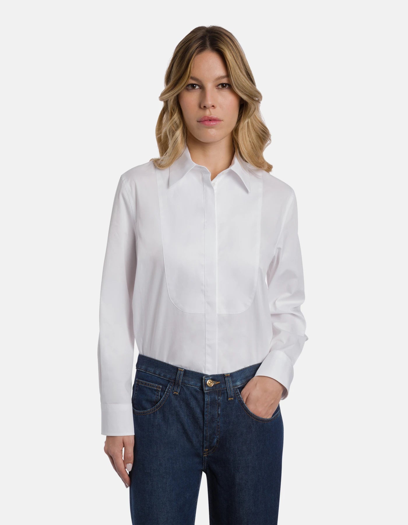 Camicia in gabardina bianca con pettorina - YES SHOPCamicieDONDUPDC462/CF0200D-IT 34