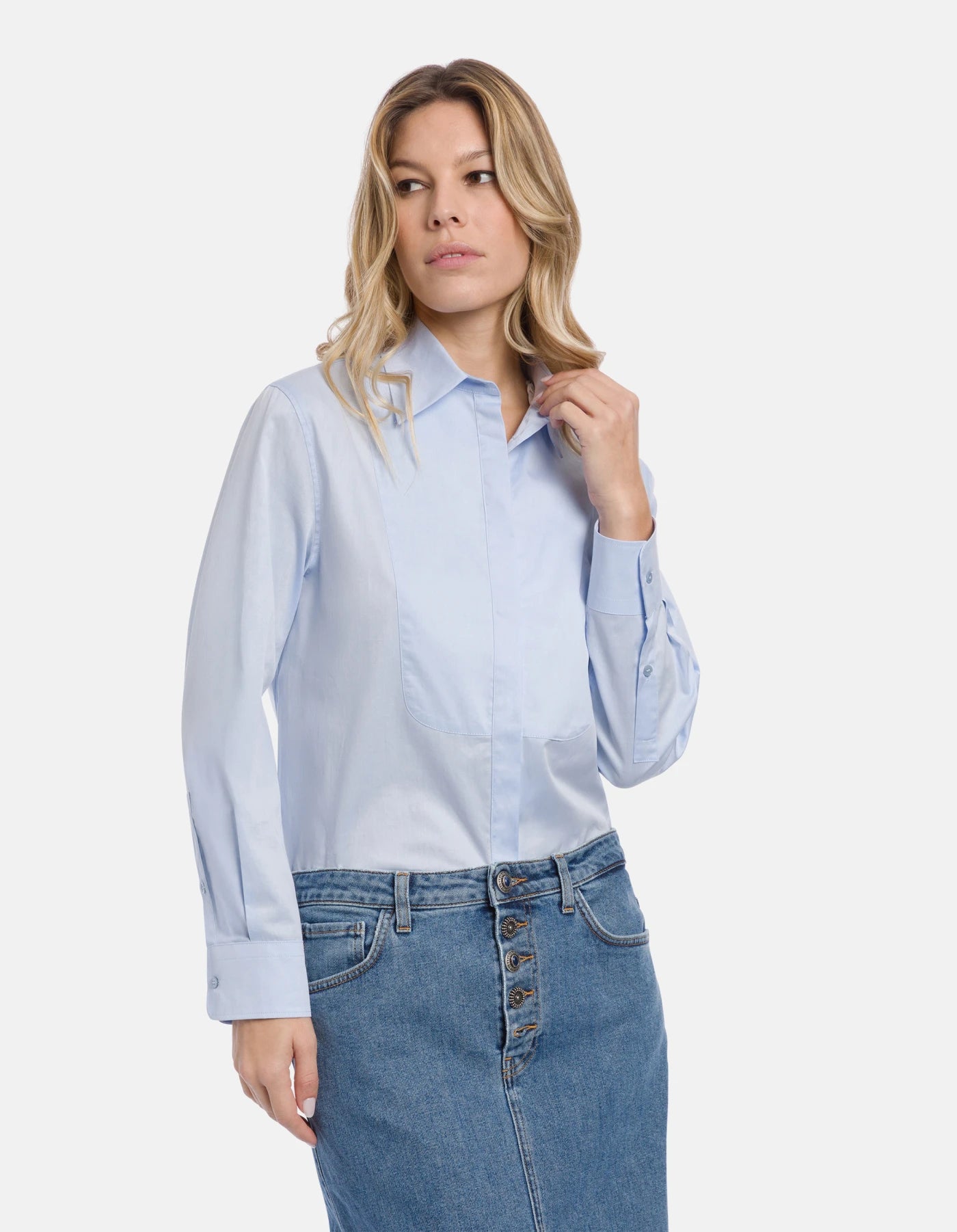 Camicia in gabardina azzurra con pettorina - YES SHOPCamicieDONDUPDC462/CF0200D-IT 34