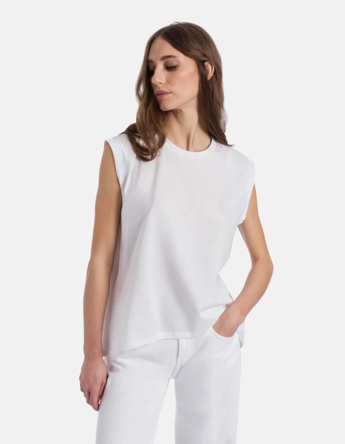 T-shirt girocollo bianca con spacco sul retro - YES SHOPT-shirtDONDUPDS080/DD/JF0350D/000-XXS1482454503771