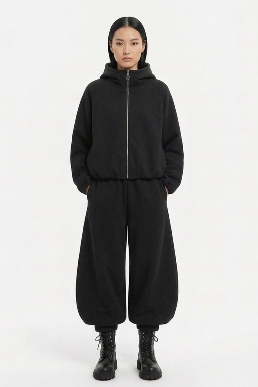 Felpa nera oversize con cappuccio e dettagli in ecopelle - YES SHOPFelpeWEILI ZHENGF26FC06-6