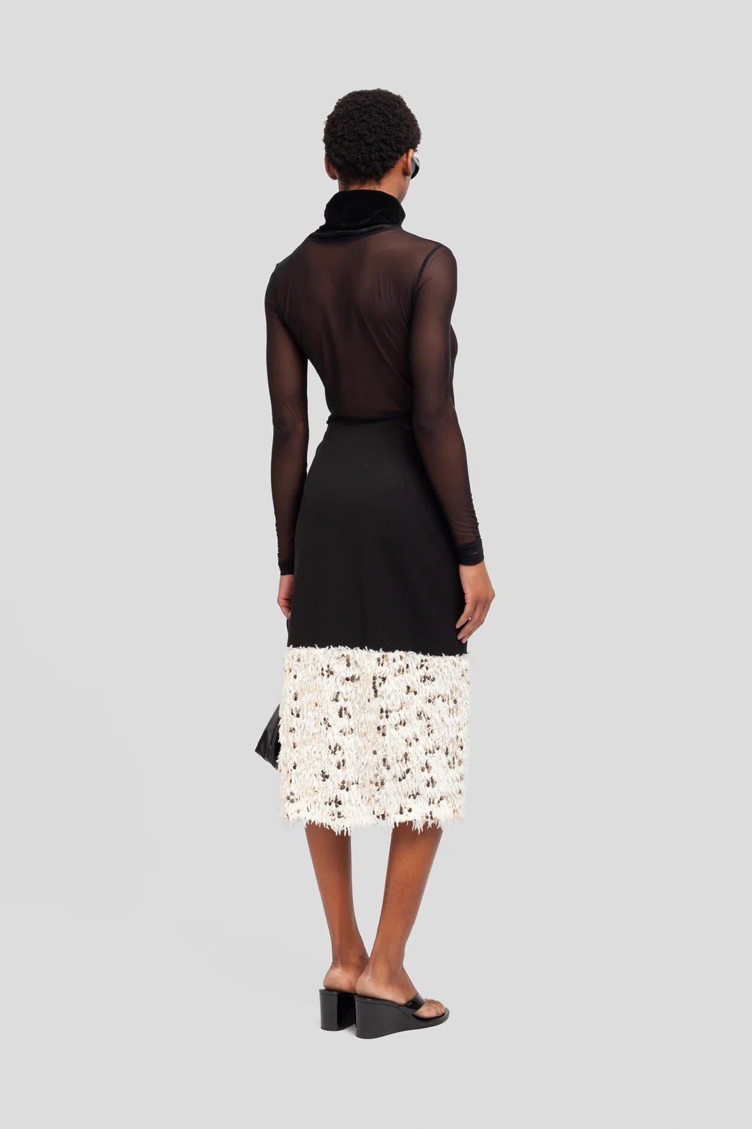 Dolcevita in mesh nero con collo in velluto - YES SHOPMaglieWEILI ZHENGF26LT04-6