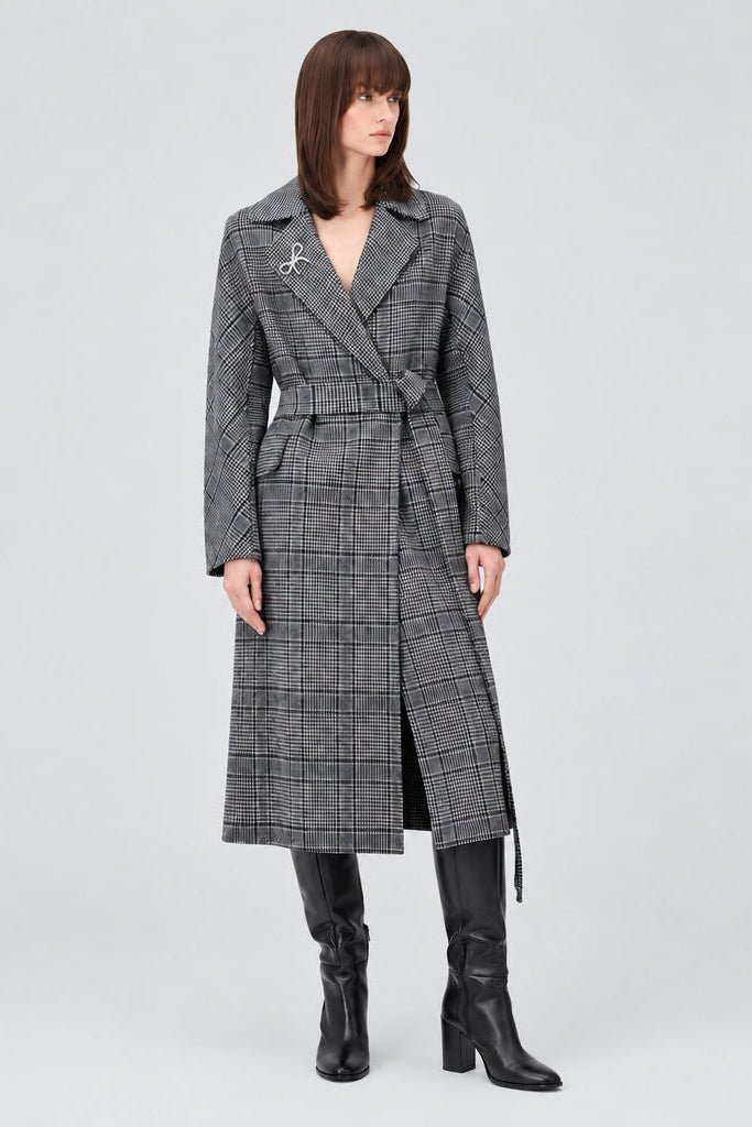 Cappotto monopetto lungo in principe di galles grigio - YES SHOPCappottiOTTOD'AMEDJ0084-IT 343852799140971