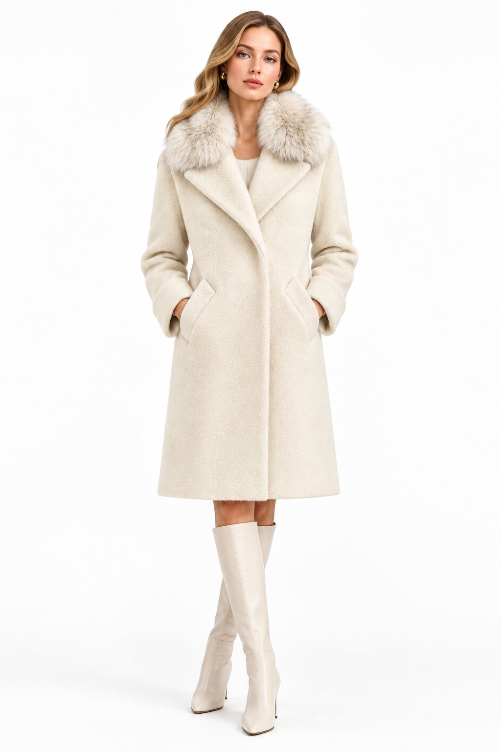 Cappotto Tina panna con collo pelliccia - YES SHOPCappottiV-LABFW66261-08130700160971