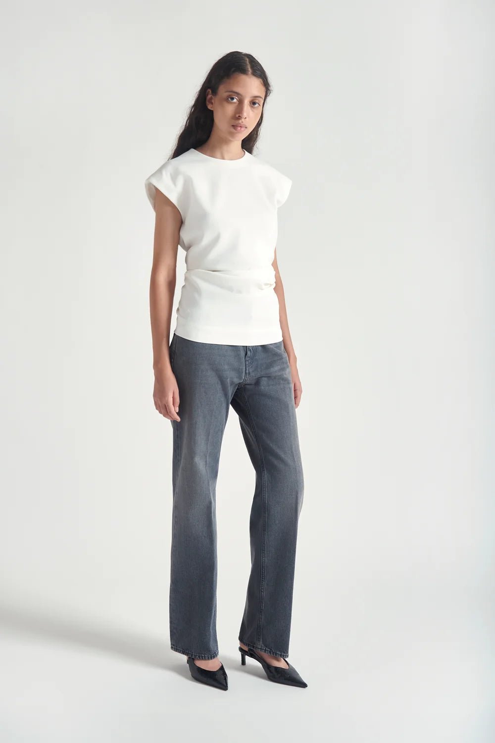 Maxi top Tamaya bianco giro manica con arriccio sul retro - YES SHOPTopGRIFONIG1AC0082-IT 38/407670700160971