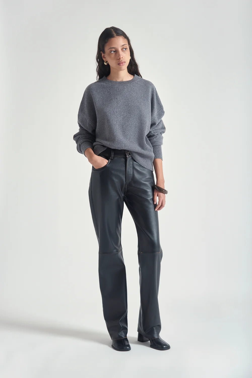 Maglioncino girocollo grigio con toppe in pelle - YES SHOPMaglioniGRIFONIG3AC0020-XXS1439488567871