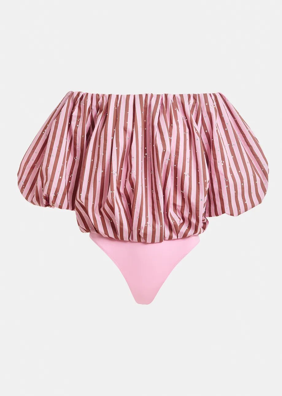 Body puffy JayJay rosa a righe marroni con strass scollo barca - YES SHOPBodyESSENTIELJAYJAY-IT 341106930233771