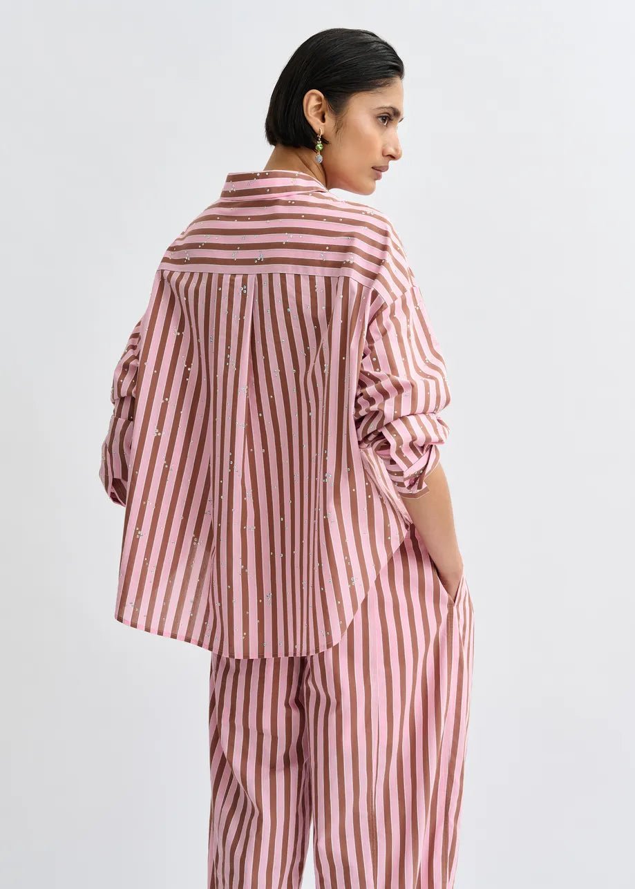 Camicia Jelief rosa a righe marroni con strass - YES SHOPCamicieESSENTIELJELIEF-IT 347016930233771