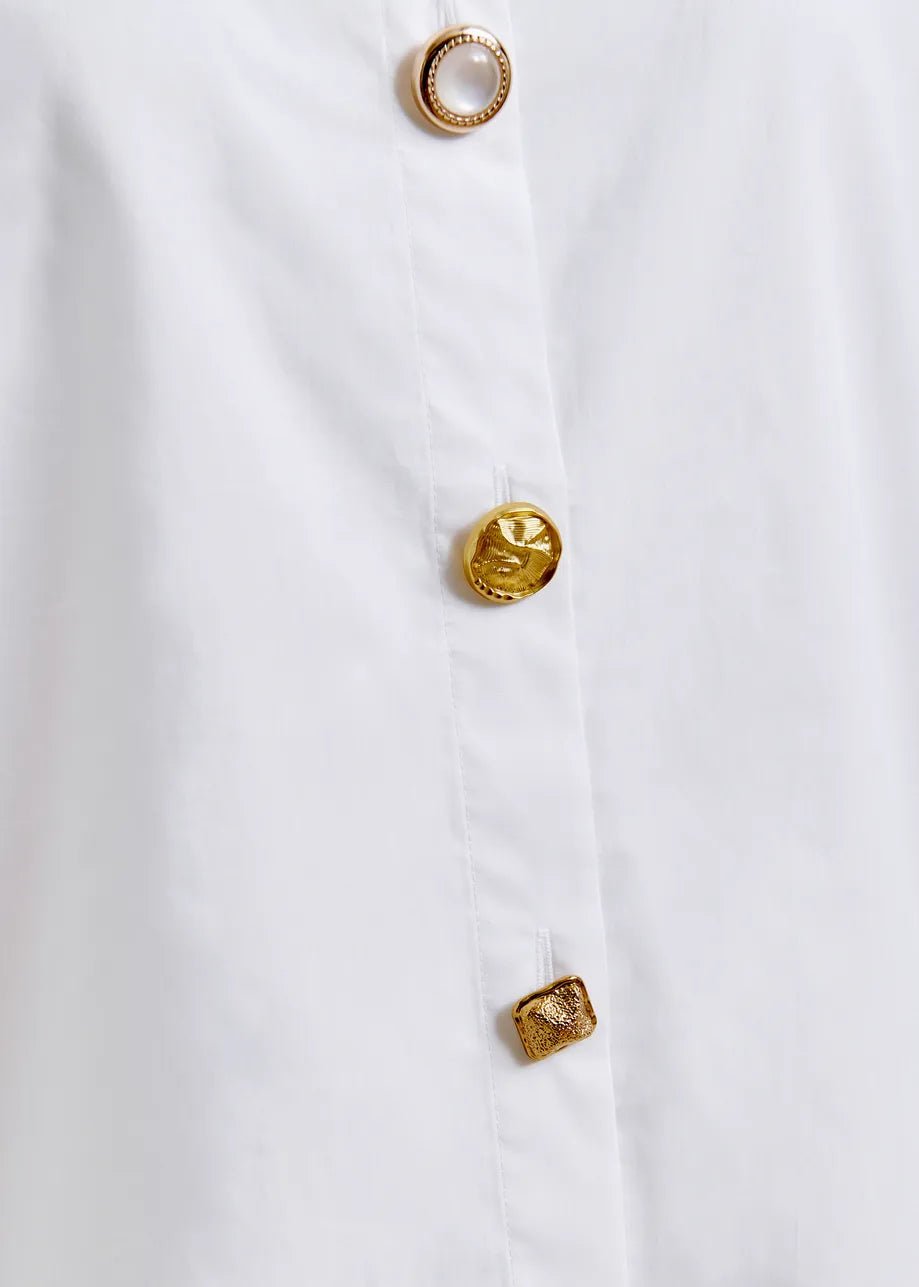 Camicia Jomato bianca con colletto allungato e bottoni oro - YES SHOPCamicieESSENTIELJOMATO-IT 347280148182771