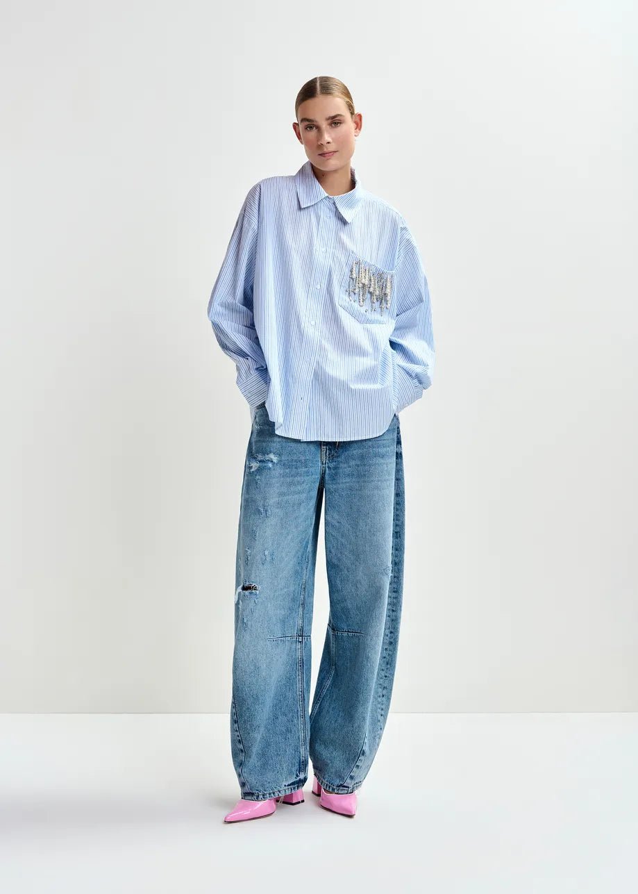 Camicia Jommeke a righe blu con taschino e applicazioni - YES SHOPCamicieESSENTIELJOMMEKE-IT 347993157313771