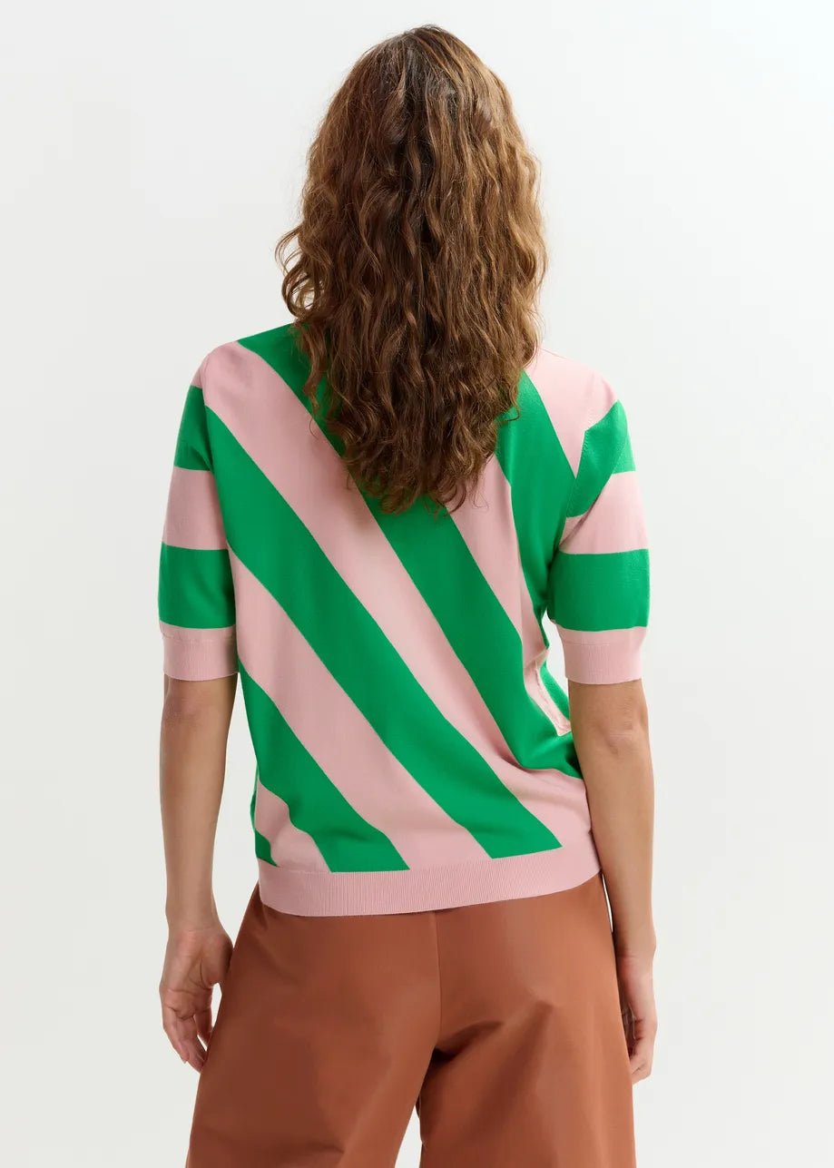 Polo Joram rosa a righe trasversali verdi con colletto rifinito strass - YES SHOPPoloESSENTIELJORAM-XXS1260148182771