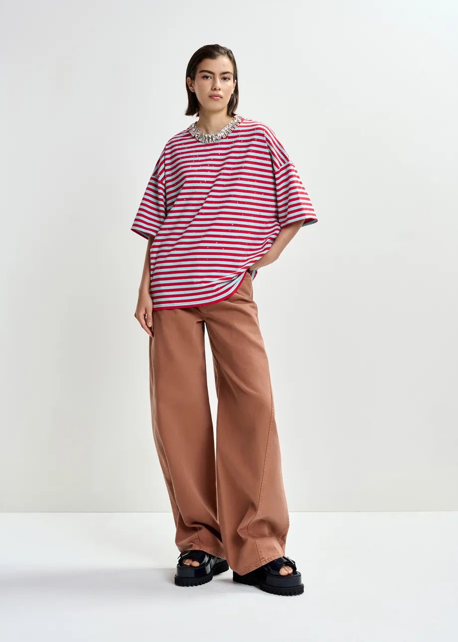 T-shirt Joste ovesize a righe rosse e celesti con applicazioni - YES SHOPT-shirtESSENTIELJOSTE-XXS3060811323771