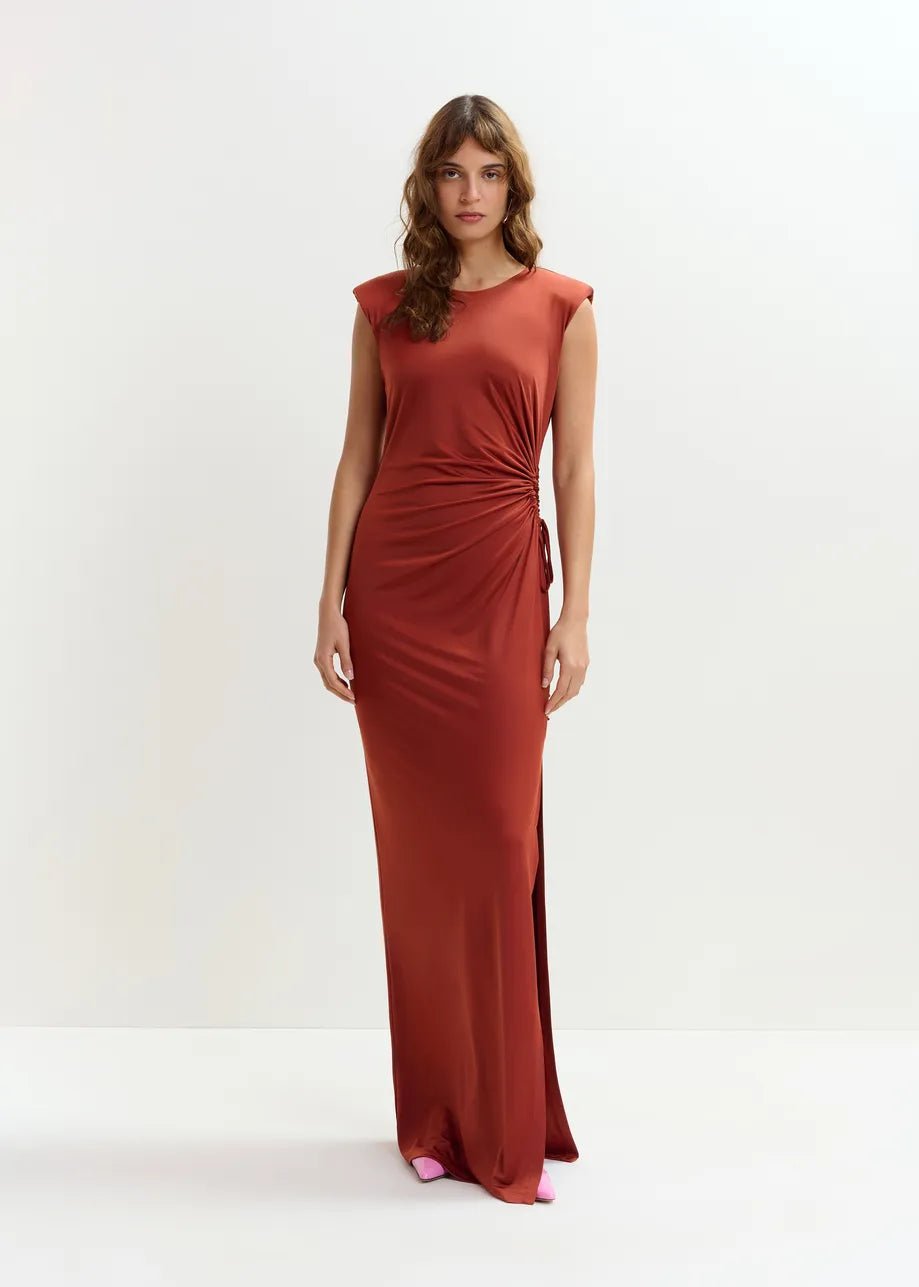 Abito Joye arancio con dettaglio cut out arricciato - YES SHOPAbitiESSENTIELJOYE-XXS
