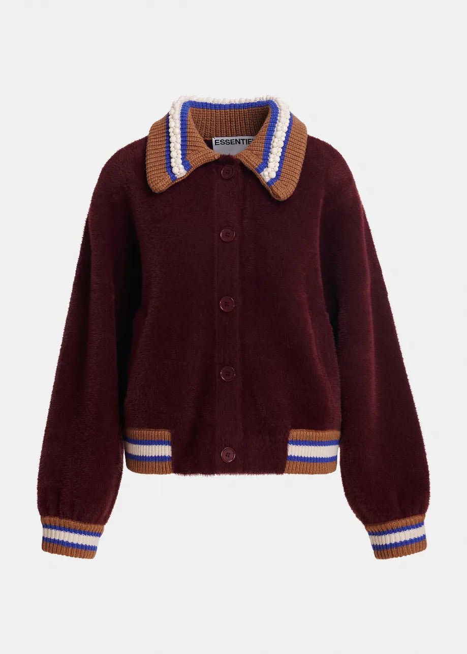 Cardigan Kamore in maglia bordeaux con perline e dettagli cognac - YES SHOPCardiganESSENTIELKAMORE-01447892258871