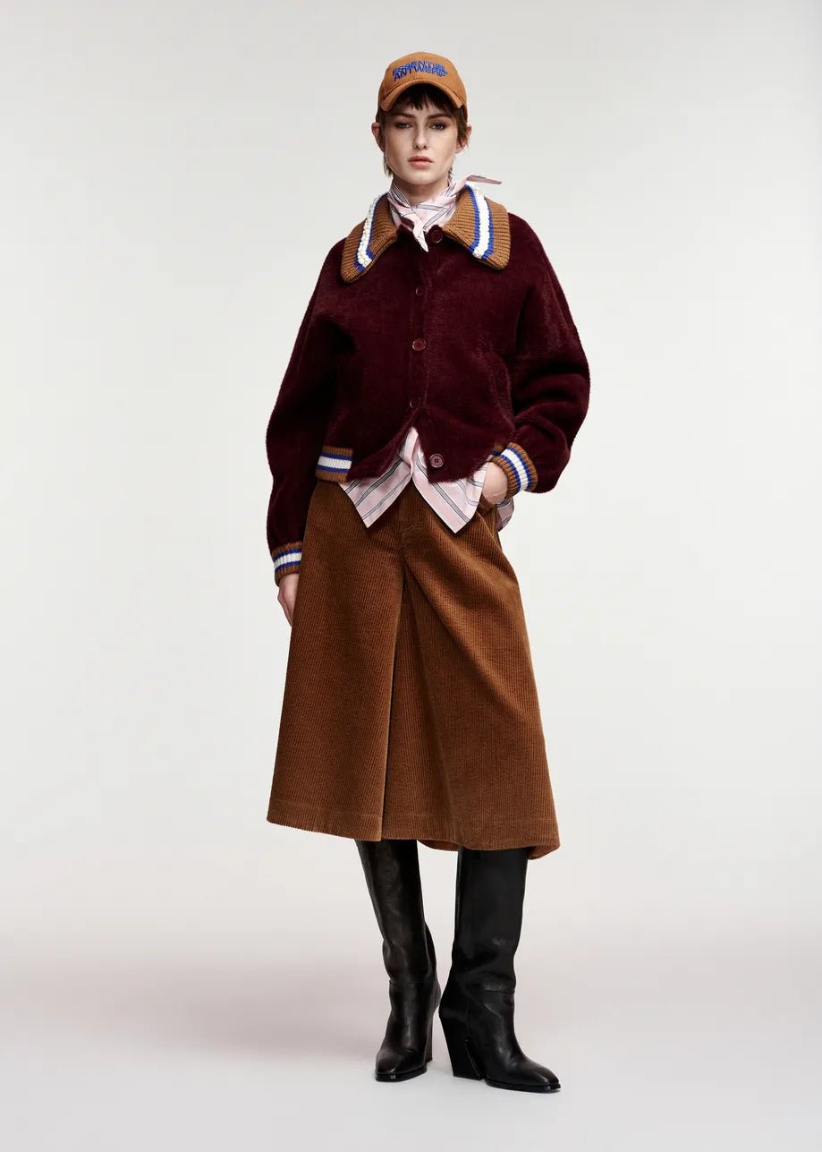 Cardigan Kamore in maglia bordeaux con perline e dettagli cognac - YES SHOPCardiganESSENTIELKAMORE-01447892258871