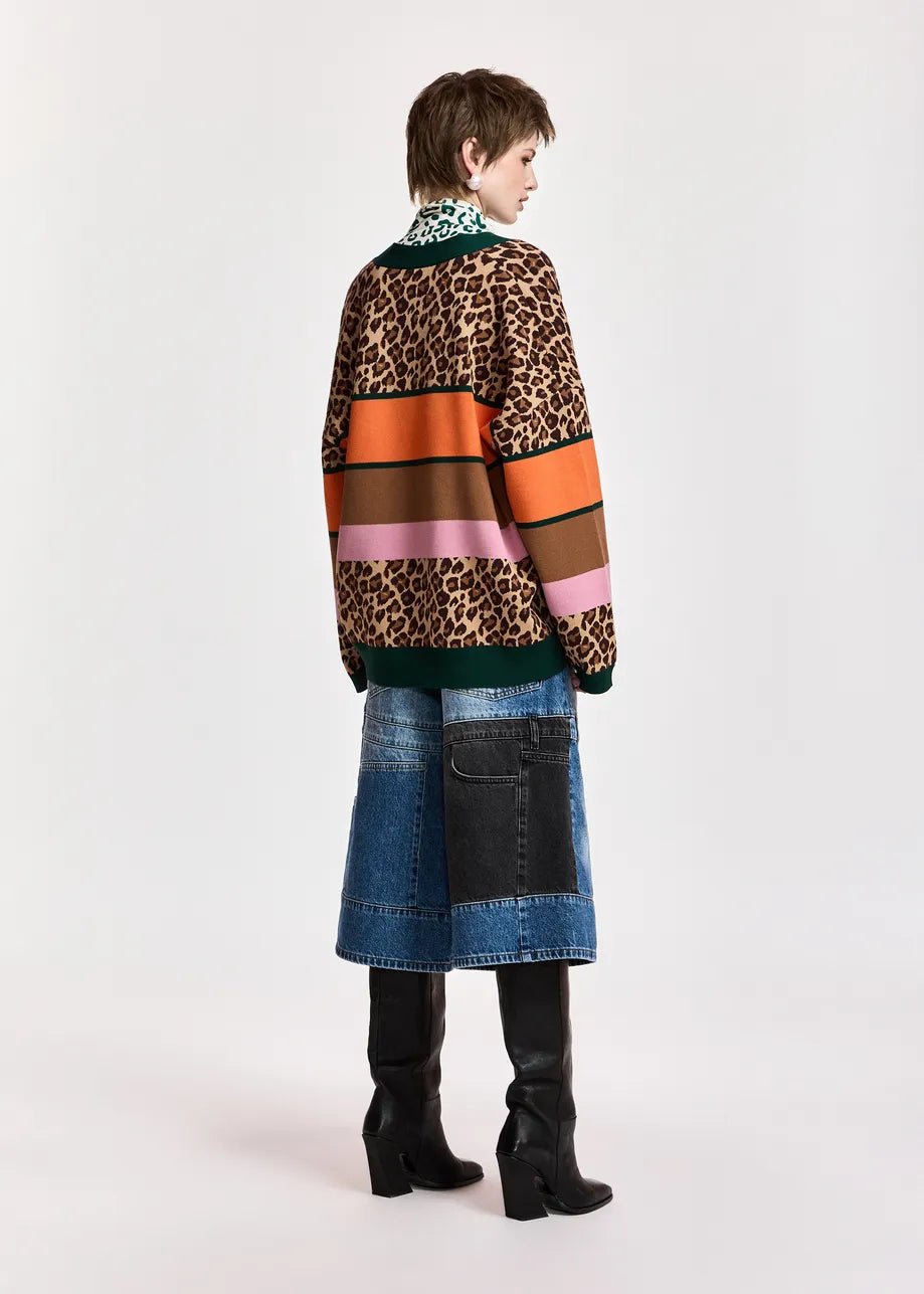 Cardigan Kaudi color-block leopardato - YES SHOPCardiganESSENTIELKAUDI-XXS9802792258871