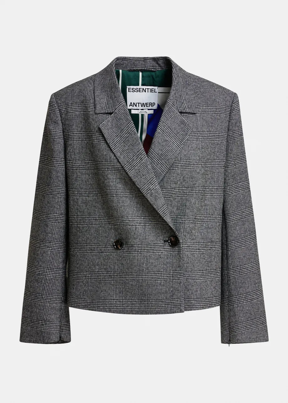 Blazer crop Kiana doppiopetto grigio in fantasia principe di galles - YES SHOPBlazerESSENTIELKIANA-05947892258871