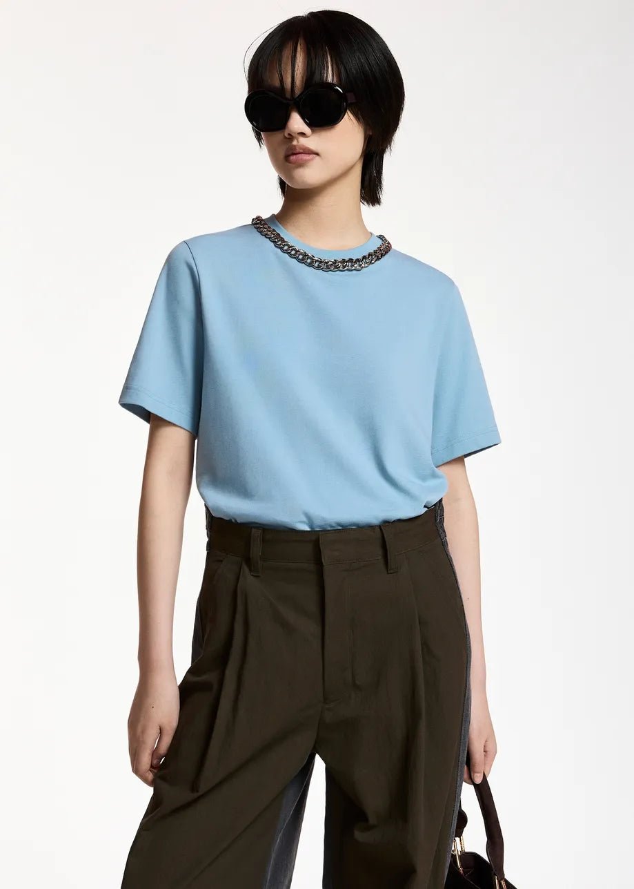 T-shirt Klaim azzurra con catena girocollo - YES SHOPT-shirtESSENTIELKLAIM-03247892258871