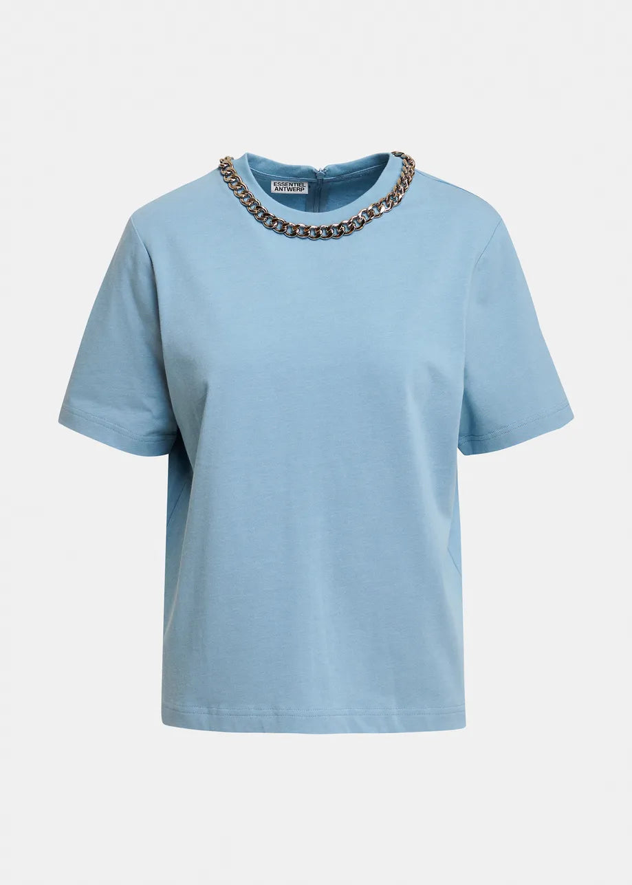 T-shirt Klaim azzurra con catena girocollo - YES SHOPT-shirtESSENTIELKLAIM-03247892258871